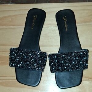 Women's Elegant Black Beaded Sandals